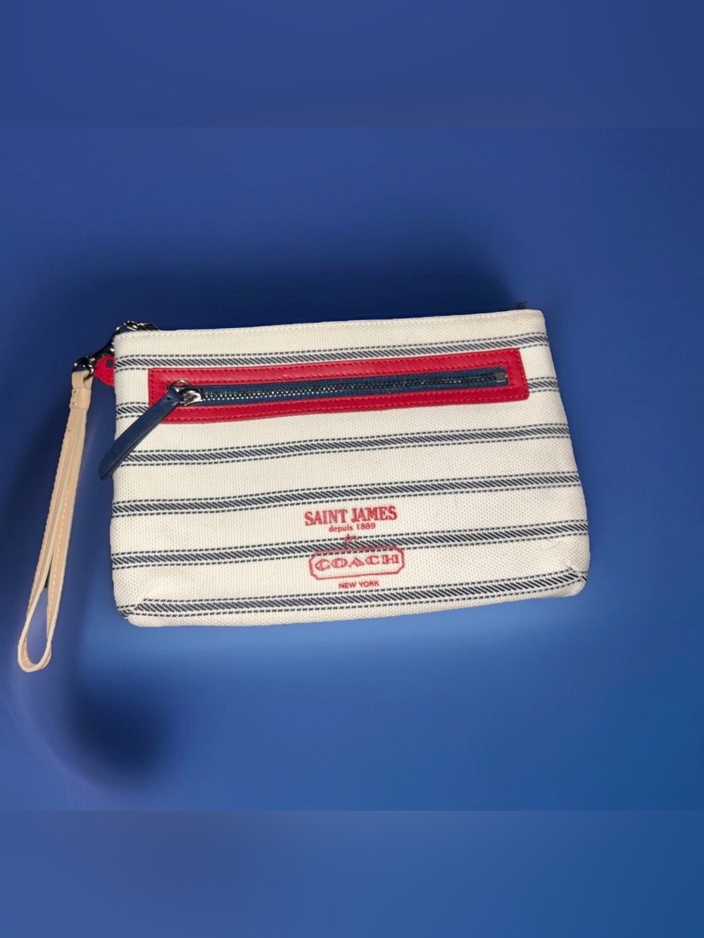 Saint James Coach Collab 2013 Nautical Canvas Leather Wristlet Clutch NWT